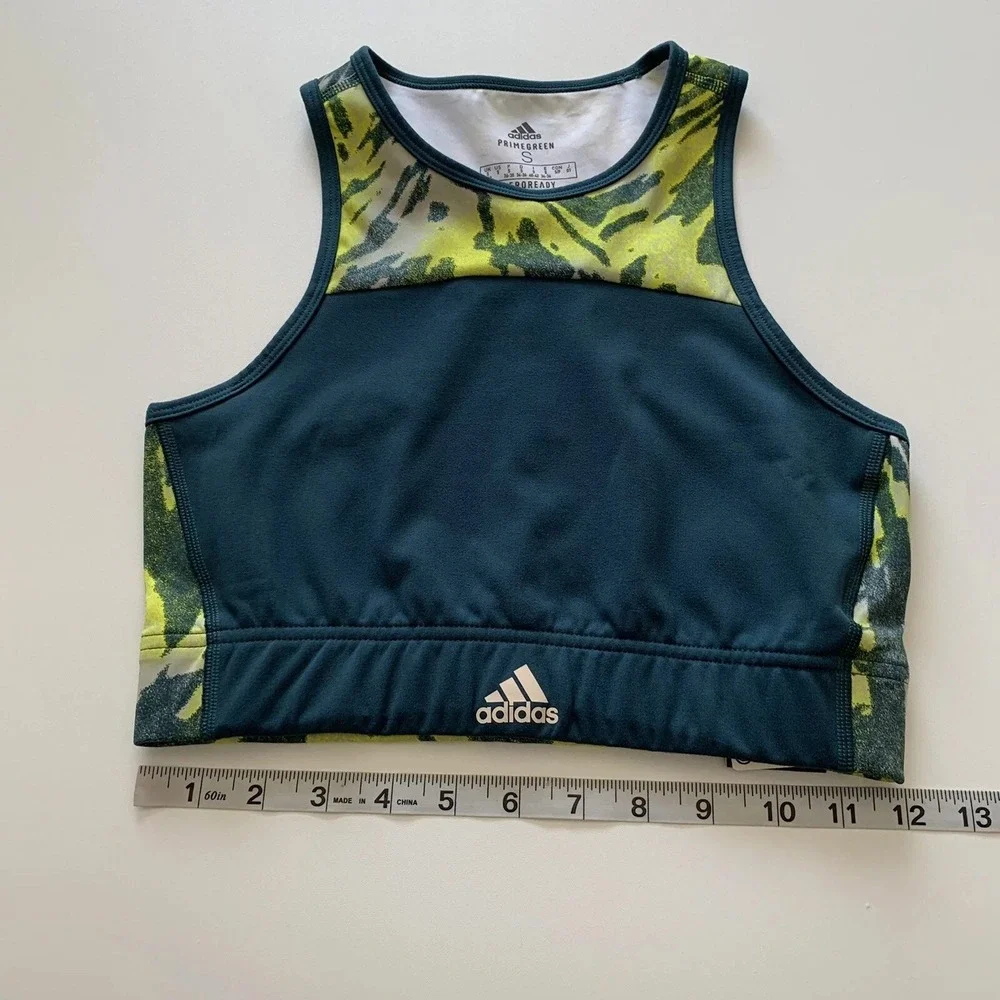 Adidas Racerback Sports Bra‎ Primegreen Aeroready Women's Size Small Teal Yellow